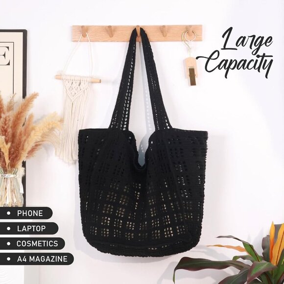 Crochet Beach Tote Bag Large Capacity Womens Summer Handbag Casual - Picture 5 of 6
